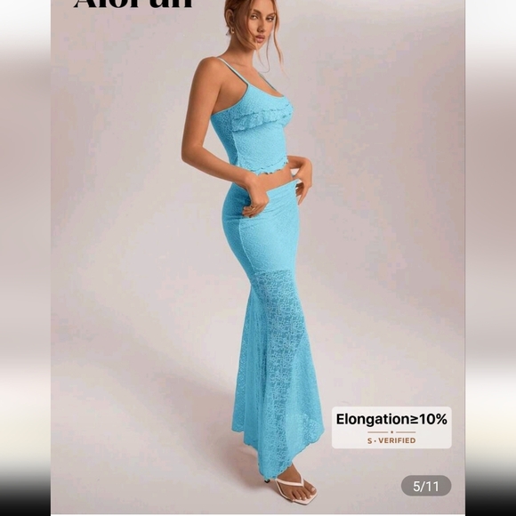 Mint Blue Lace Skirt & Tank Set - Picture 3 of 10